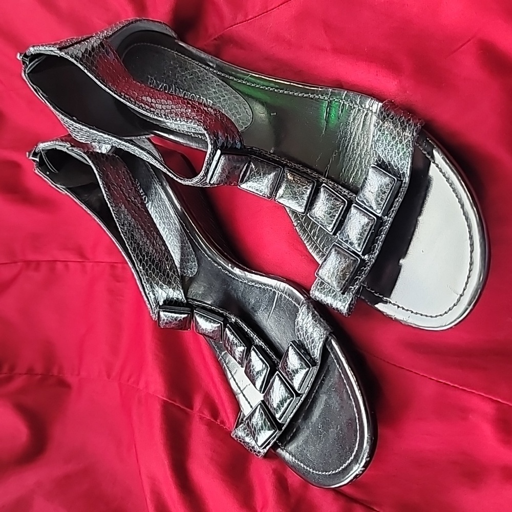 ENZO ANGIOLINI sz10 Bronze metallic sandals snakeskin pattern zipper